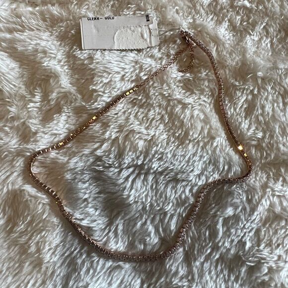 NEW BaubleBar Gold Crystal Baguette Collar Necklace Minimalist - Picture 1 of 10